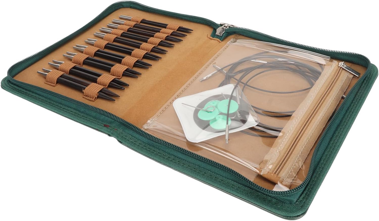 ムー（muud） 編み物用収納ケース カリタ オーガナイザー E かぎ針ケース 本革製 – なないろ毛糸 交換可能な丸編み針セット、10サイズの編み針セット、黒檀の木製ステンレス針、PU収納ケース付き、編み物用の交換可能なデザイン