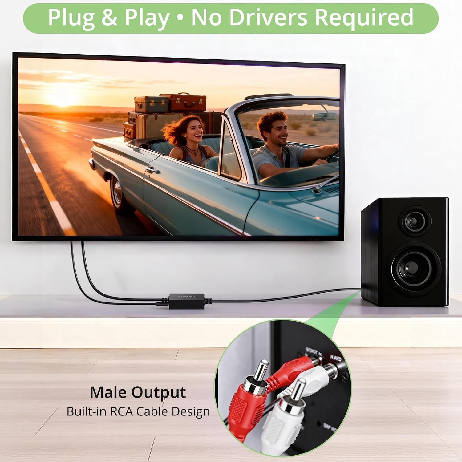 Optical to RCA Converter with Built-in Audio Amplifier Chip, Compact Plug and Play Digital to Analog Audio Converter with 192kHz 24bit DAC Converter for TV, DVD, Blu-Ray and Game Consoles