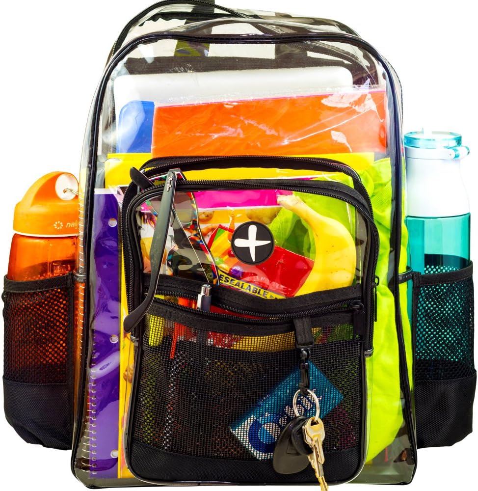 LARGE Clear Plastic Security Backpack, Heavy Duty, Water Resistant, School Safety Backpack