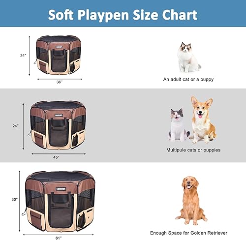 Miniatura 5 de JESPET - Parque de juegos para perros de 36 pulgadas, 45 pulgadas y 61 pulgadas portátil para perros con bolsa de transporte para cachorros, gatos,