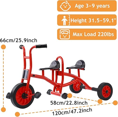 Miniatura 7 de Triciclo para niños y niñas a partir de 3 años, triciclo tándem para niños con pedales, patio de juegos preescolar, rueda grande, triciclo para