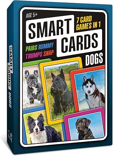 SMART CARDS - Juegos de cartas para perros Pares, Snap, Trumps, Rummy, Happy Families (8 juegos para jugar) Edad 5 +, 1-8 jugadores Divertidos