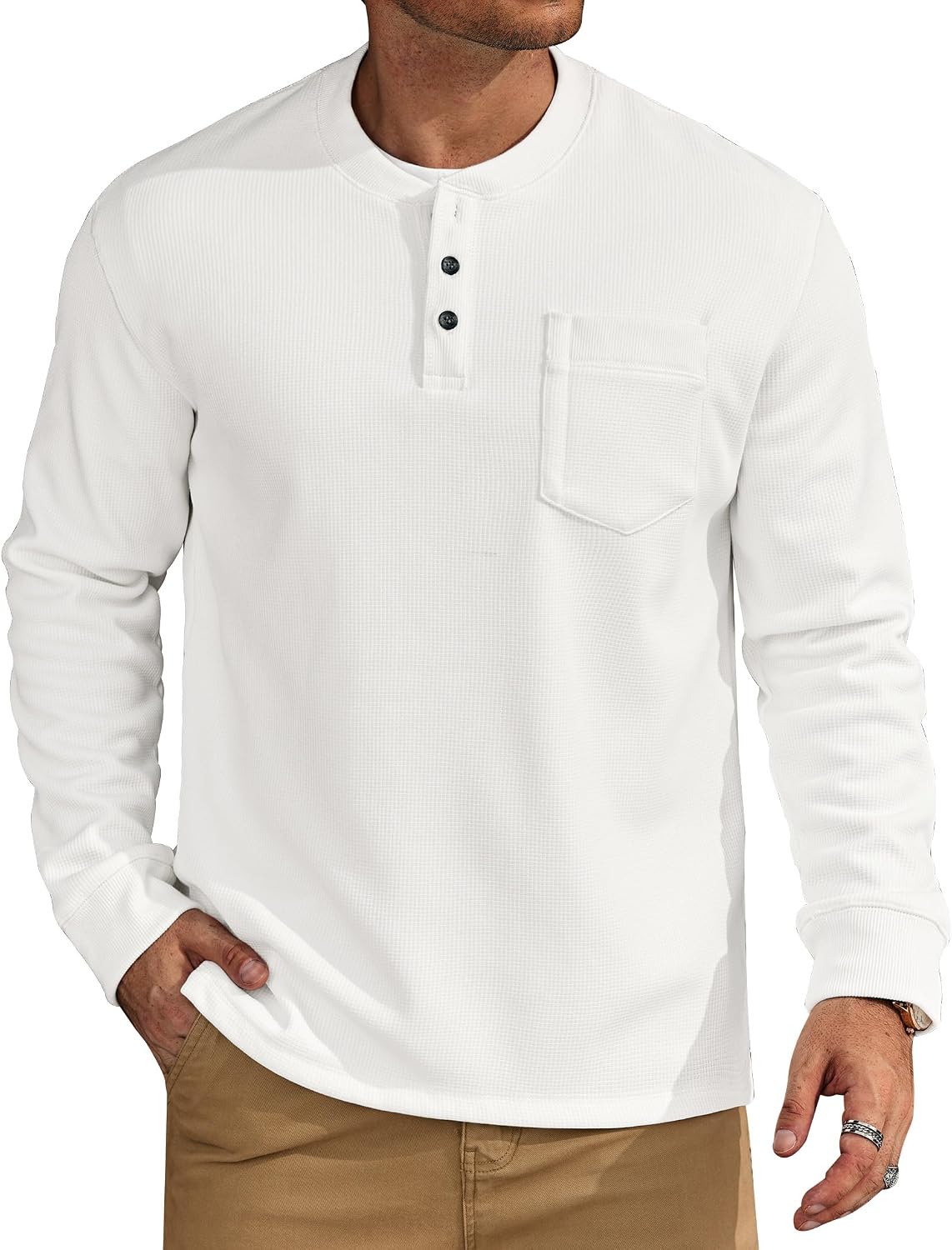 Mens Waffle Fleece-Lined Henley Shirts Heavyweight Thermal Long Sleeve Casual Knit Pullover (S-XXL)