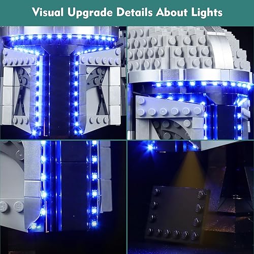 Miniatura 4 de VONADO Luz LED de control de luz para casco Lego The Mandalorian 75328 (solo luces, sin modelos) Kit de iluminación creativa Accesorios compatibles