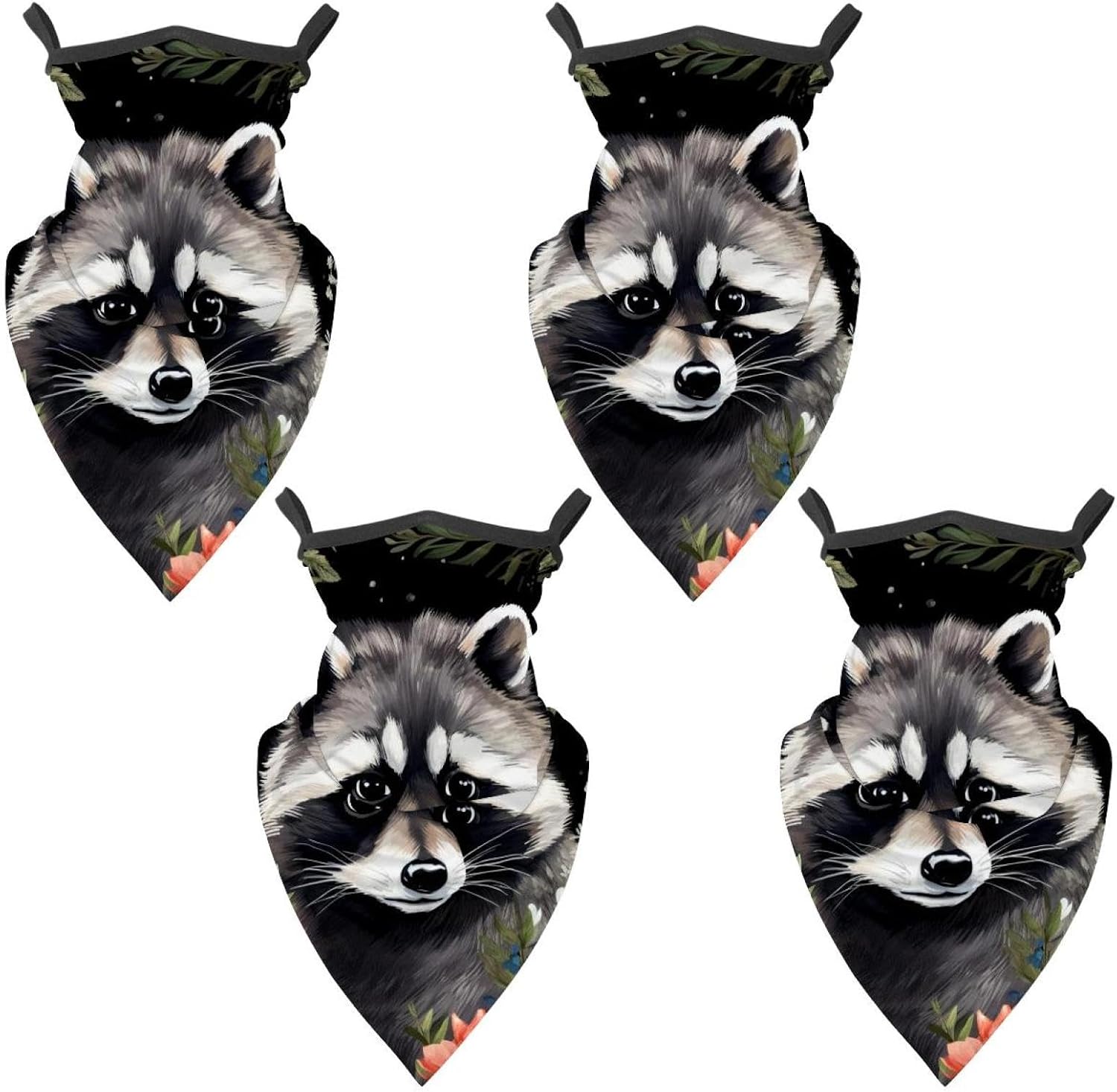 4 Pack Bear Neck Gaiter Face Scarf Cover Sun Protection Balaclava Cloth Bandanas with Ear Loops
