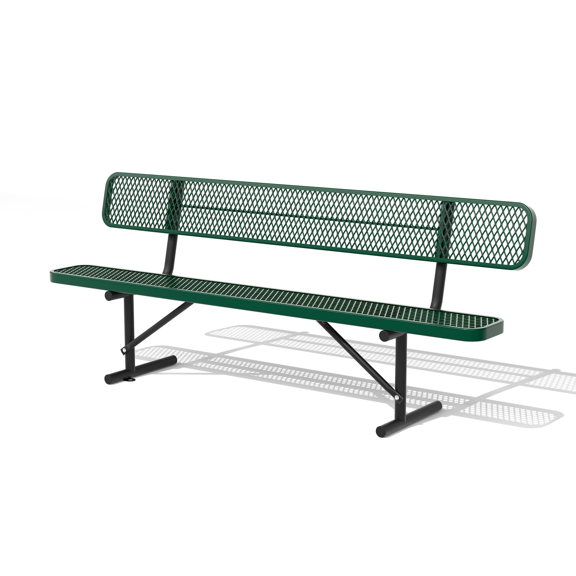 Sunnibety8 Feet Heavy Duty Metal Park Bench for Outside, Outdoor Bench with Backrest & Portable Frame, Commercial Benches for Shopping Malls, Stores, Parks, Patios, Decks, Green