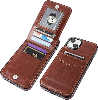 KIHUWEY for iPhone 15 Plus Wallet Case Card Holder Kickstand, Brown