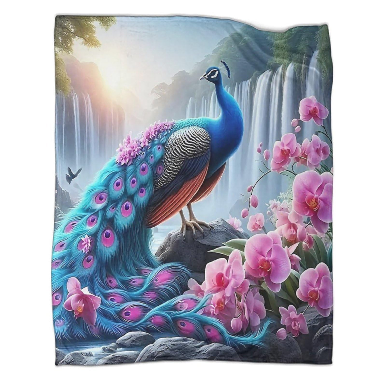 Couverture flanelle 3D thermorégulatrice cascade lit enfant Paon