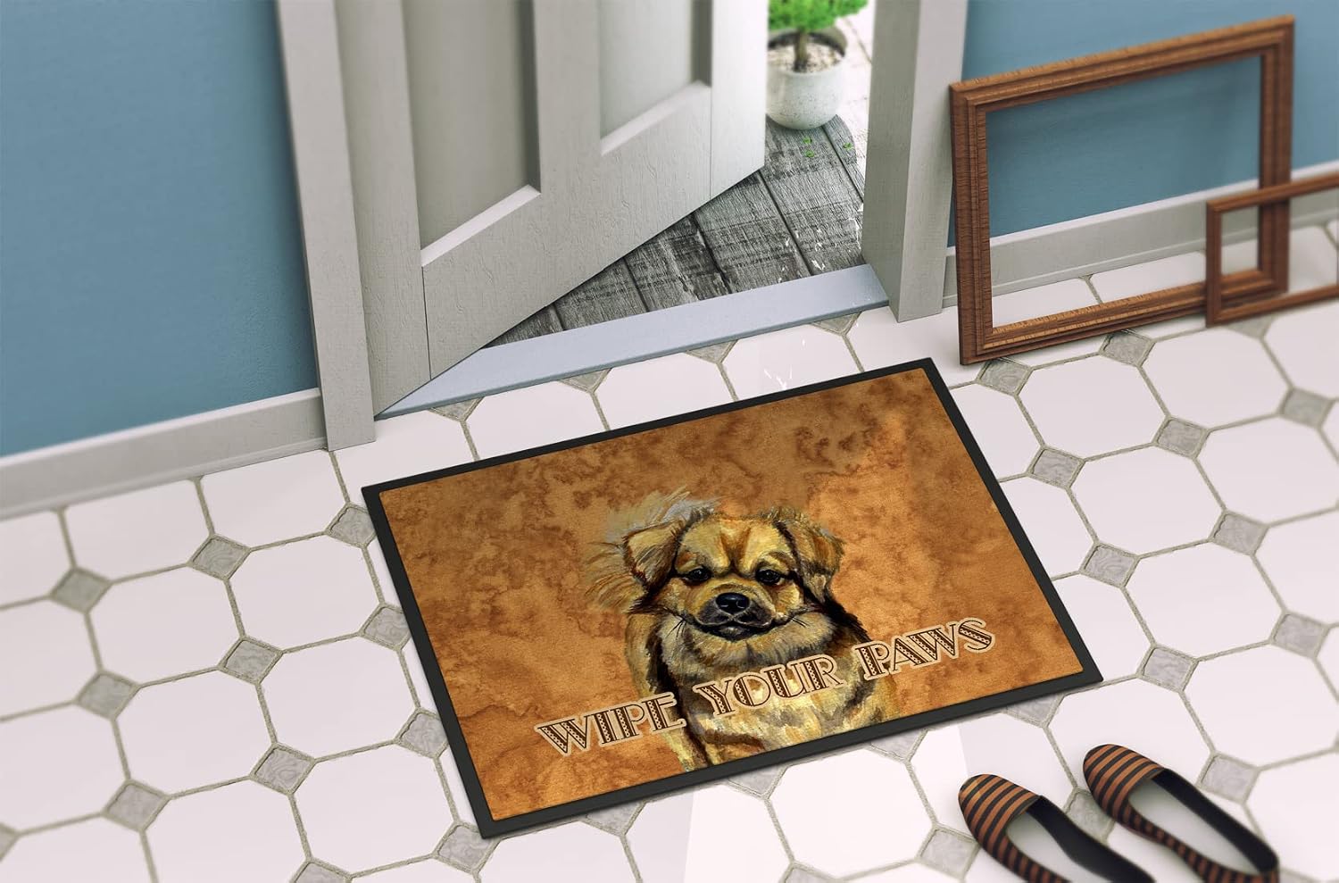 Caroline's Treasures LH9458MAT Tibetan Spaniel Wipe Your Paws Doormat 18x27 Front Door Mat Indoor Outdoor Rugs for Entryway, Non Slip Washable Low Pile, 18H X 27W