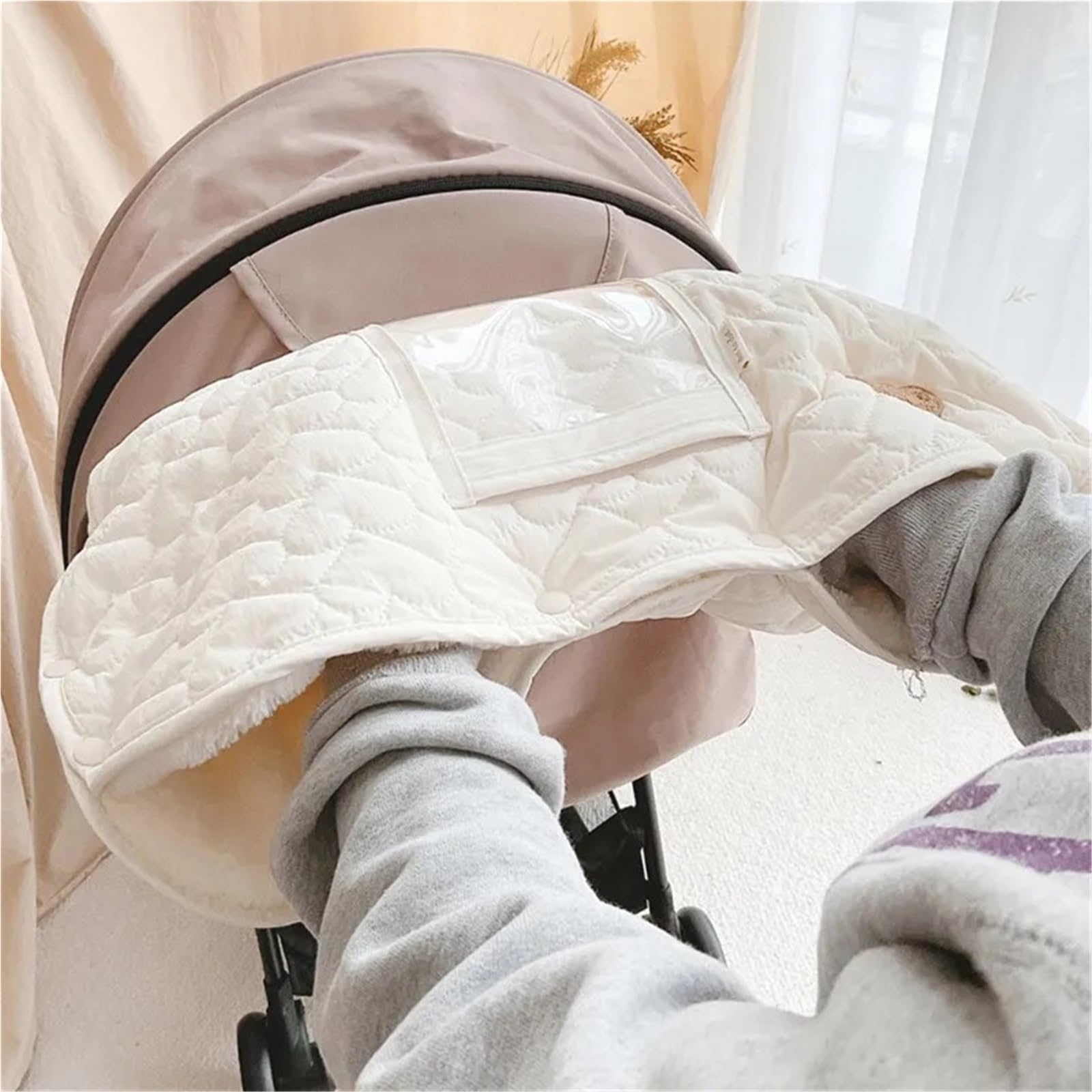 Guanti Passeggino Guanti invernali caldi for passeggino, impermeabili, accessori for carrozzina, guanto in pelliccia e pile con tasca(Black)