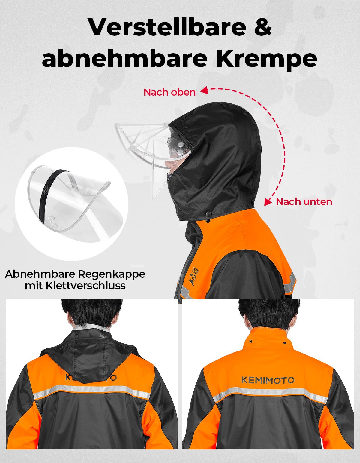 KEMIMOTO Chubasquero impermeable para hombre, transpirable, para camping, senderismo, viajes, ciclismo, naranja, L