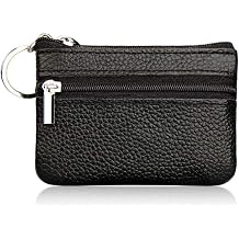 Women's Mini Coin Purse Wallet Genuine Leather Zipper Pouch with Key Ring