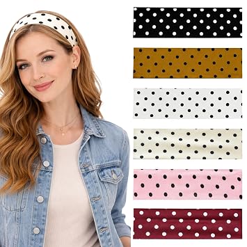 CZFSWT 6Pcs Polka Dot Headbands for Women, Headband Polka Dot, Patterned Headbands Suitable for Yoga, Exercise and Daily Styling