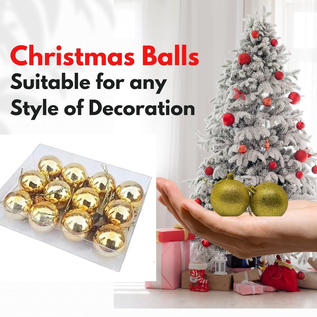 Excel Impex Insej Small Xmas Golden Balls Prop for Decorating Christmas Tree and Hanging on Walls, Doors Set of 12 Pieces 1.5inch 3