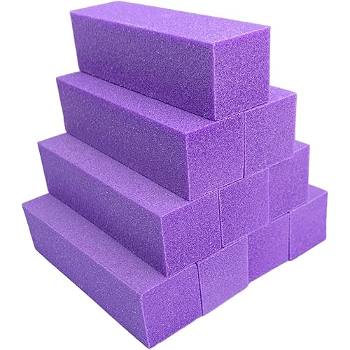 10 Pcs Nail Buffer Block for Acrylic and Natural Nails, 4 Sided Sanding Buffers for Gel Nails Fingernail Shine Buffing Filer Set, Professional Manicure Polisher Buffer Bulk Medium Grit (Purple)