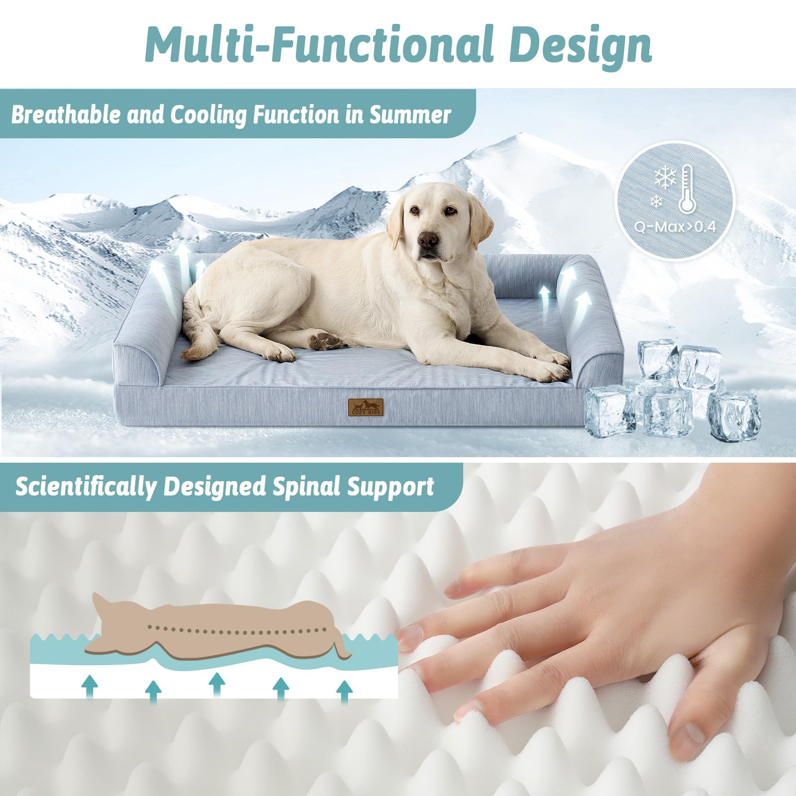COZY KISS Ortopedyczne legowisko dla psów w rozmiarze XL 107 x 76 x 18 cm - Ergonomiczna sofa dla psa ze zdejmowaną i zmywalną poszewką oraz pianką o strukturze plastra miodu, wodoodporna