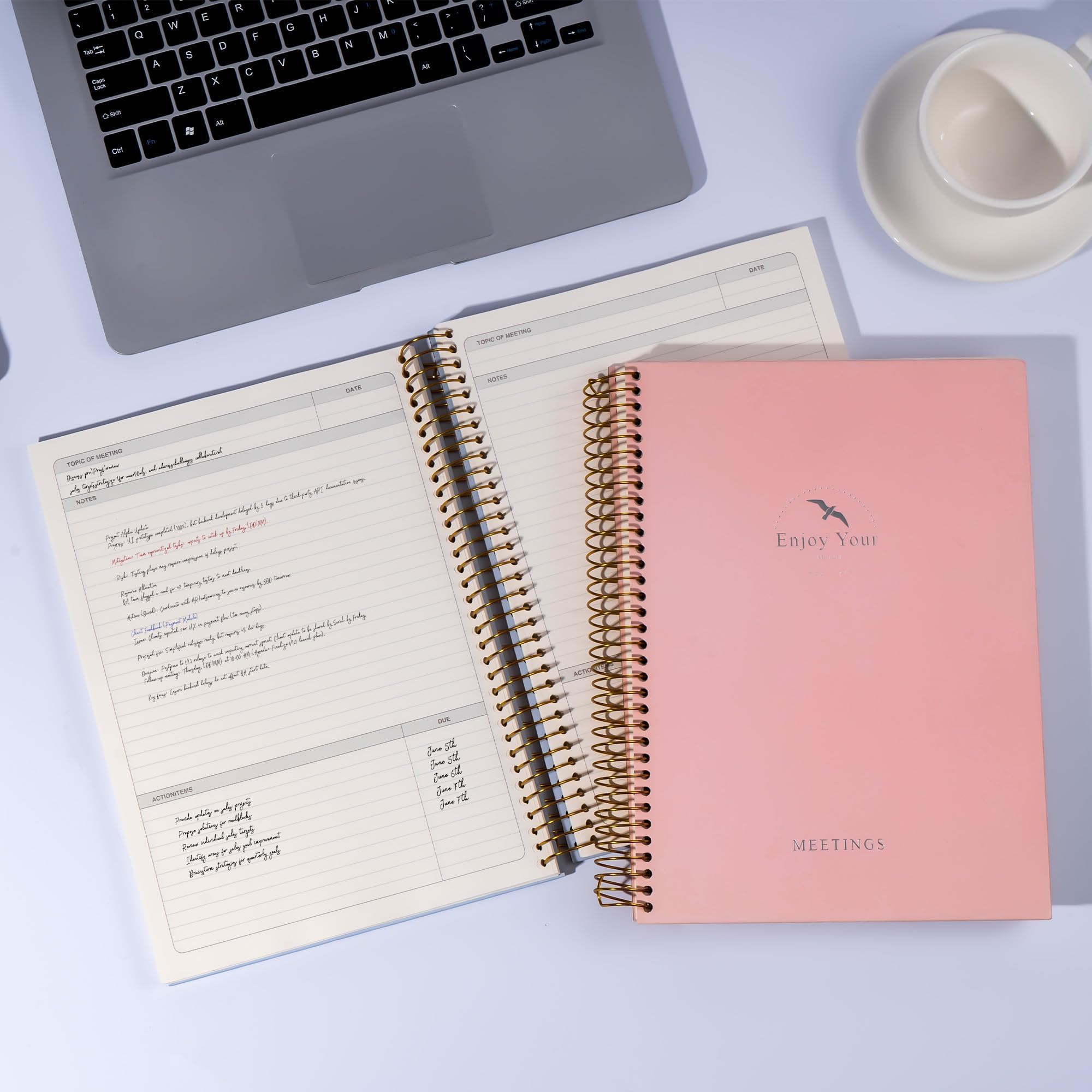 Notatnik do pracy z przedmiotami akcji, 120 arkuszy, planer spotkań do biura, biznesu, agenda, książka, notatki ze spotkań, notatnik dla mężczyzn i kobiet, organizer na spotkania, różowy