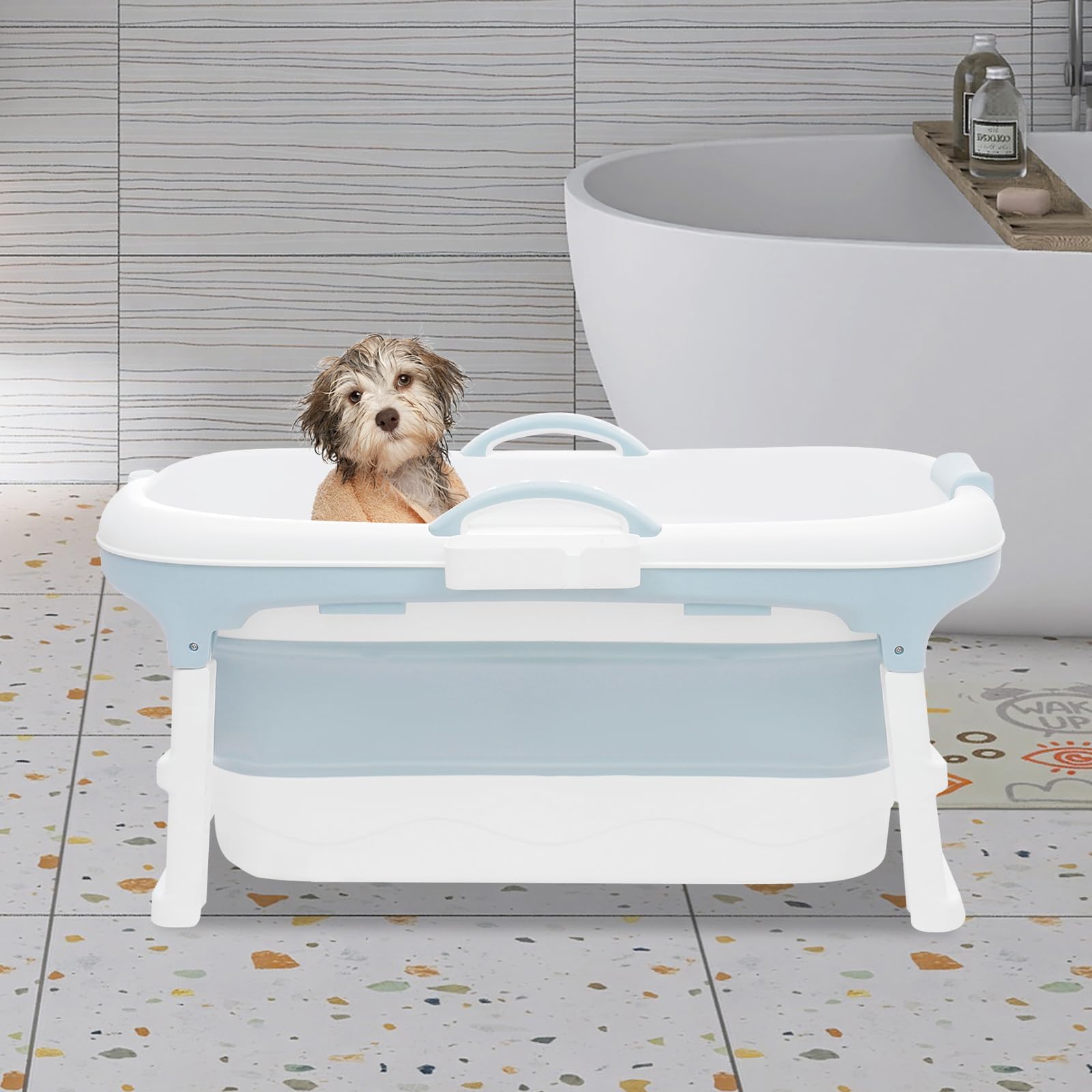 2-in-1 Hundebadewanne Faltbar Mit Höhenverstellung - Mobile Haustierwaschstation Für Kleine Hunde & Katzen In Grau