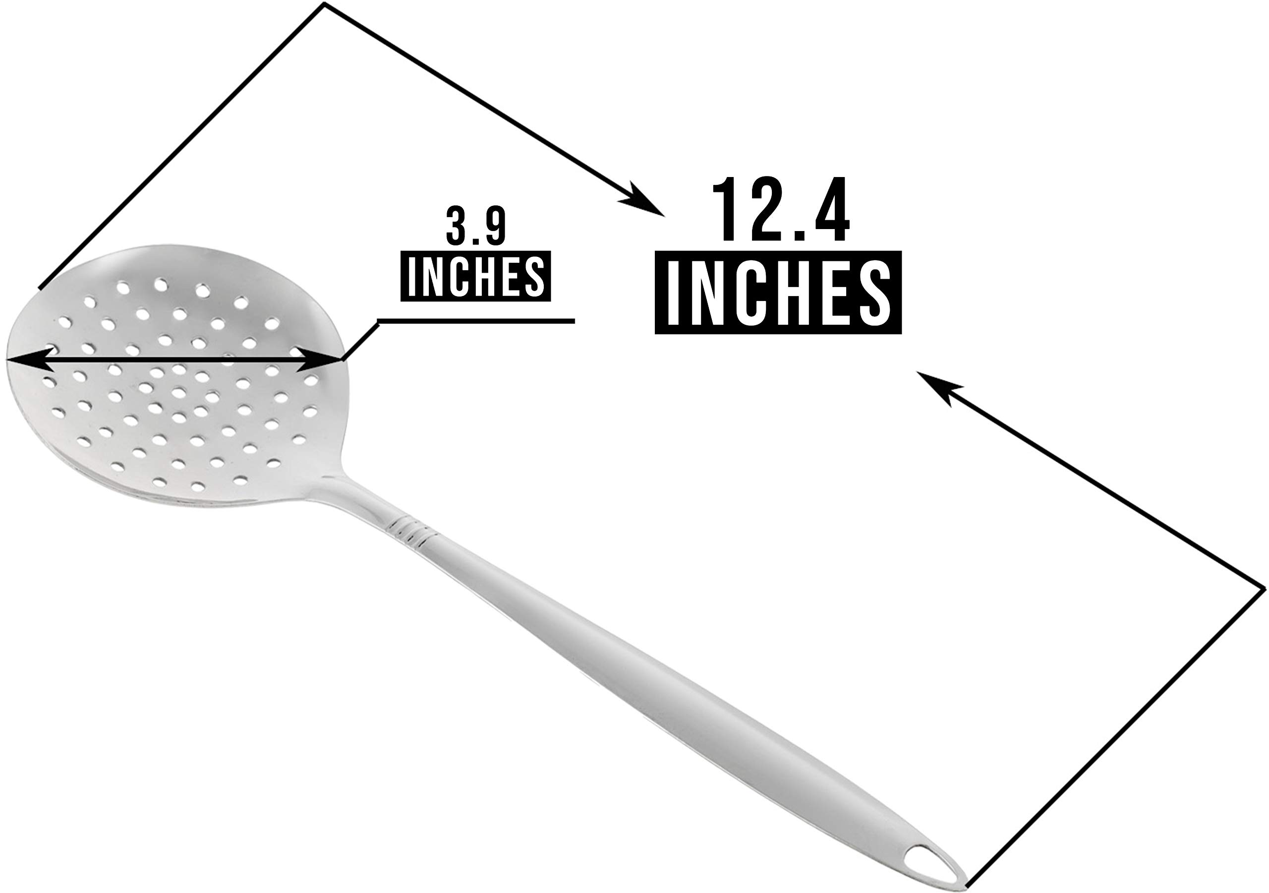 Handheld Stainless Steel Slotted Spoon Skimmer - Cooking Skimming Ladle Kitchen Utensil - Metal Cooking Strainer with Handle
