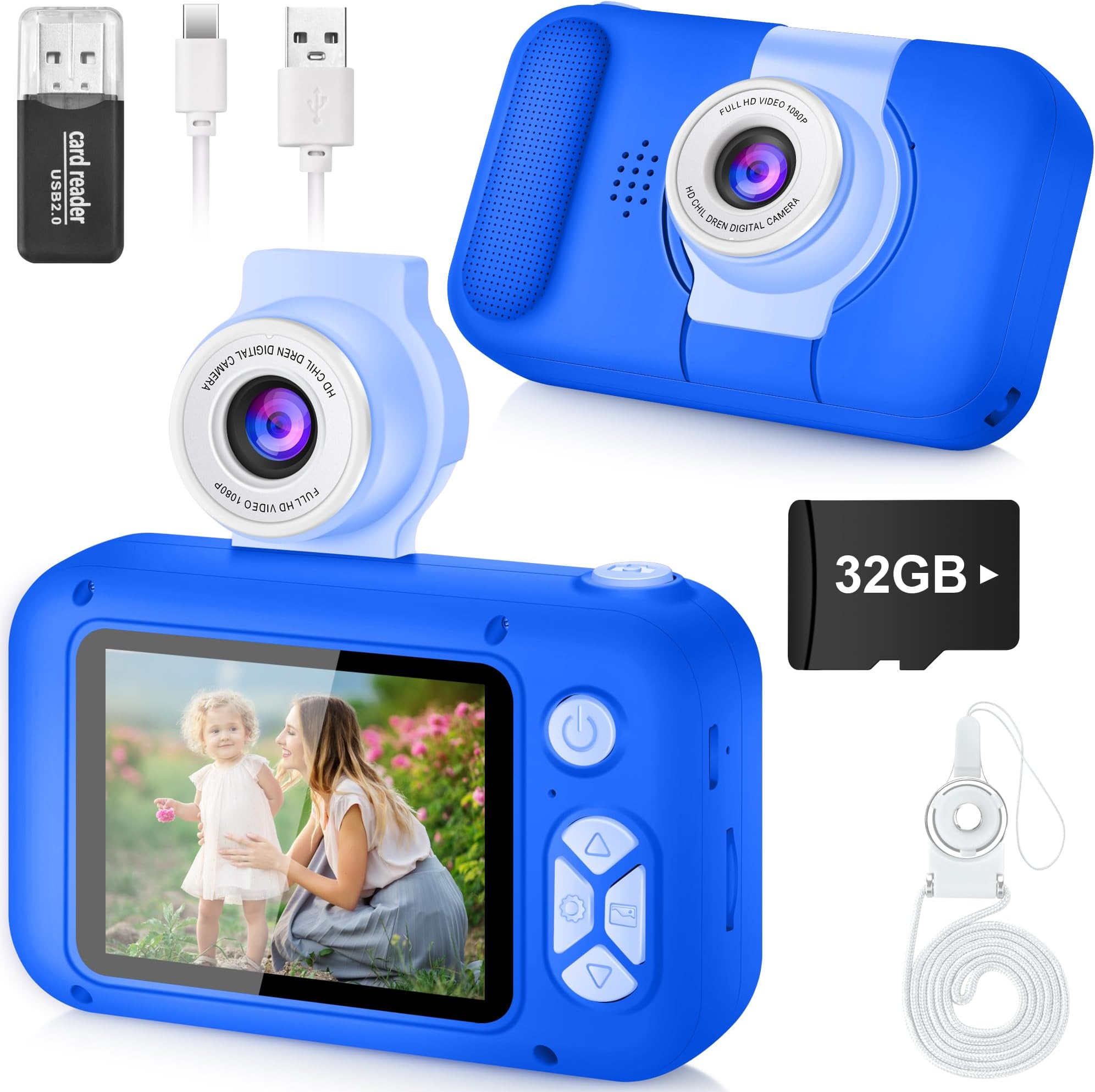 ARNSSIEN Kids Camera Toy for 3 4 5 6 7 8 9 10 11 12 year old Girls/Boys,Kids Digital Camera for Toddler with 180°Flip Lens&2.4in IPS Screen,Birthday Festival Present Toy for Girls/Boys,32 GB Card,X101