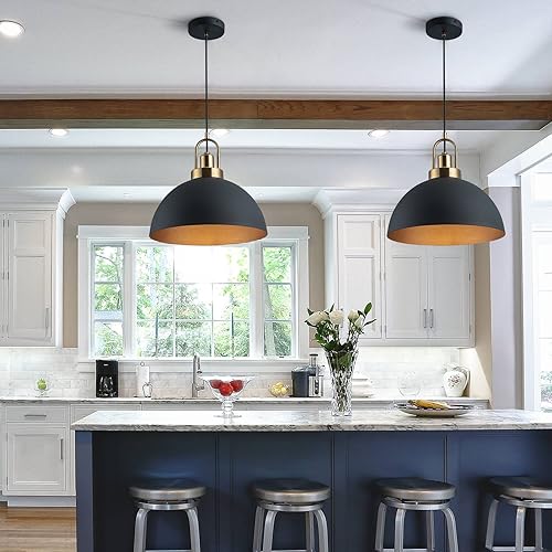 Miniatura 5 de YHANFENGCY Candelabro vintage de granja de 13.58 pulgadas, cúpula negra y dorada, lámpara de araña de latón de 78.74 pulgadas, versátil comedor,