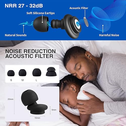 Miniatura 4 de Tapones para los oídos para dormir con cancelación de ruido, tapones reutilizables de silicona súper suave, protección auditiva, reducción de ruido,