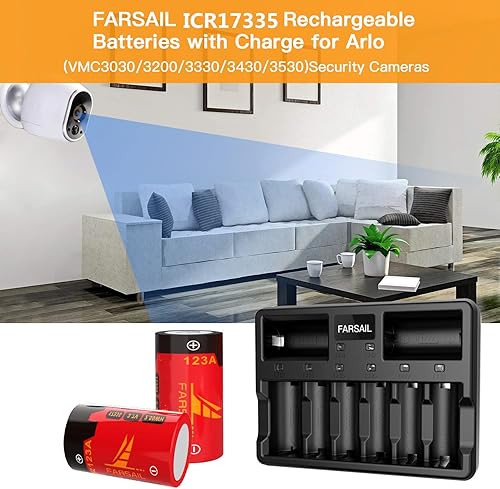 Miniatura 3 de Cargador de baterías recargables CR123A, paquete de 8 baterías recargables de 800 mAH 123A para cámaras Arlo VMC3030 VMK3200 VMS3130 3230C 3430