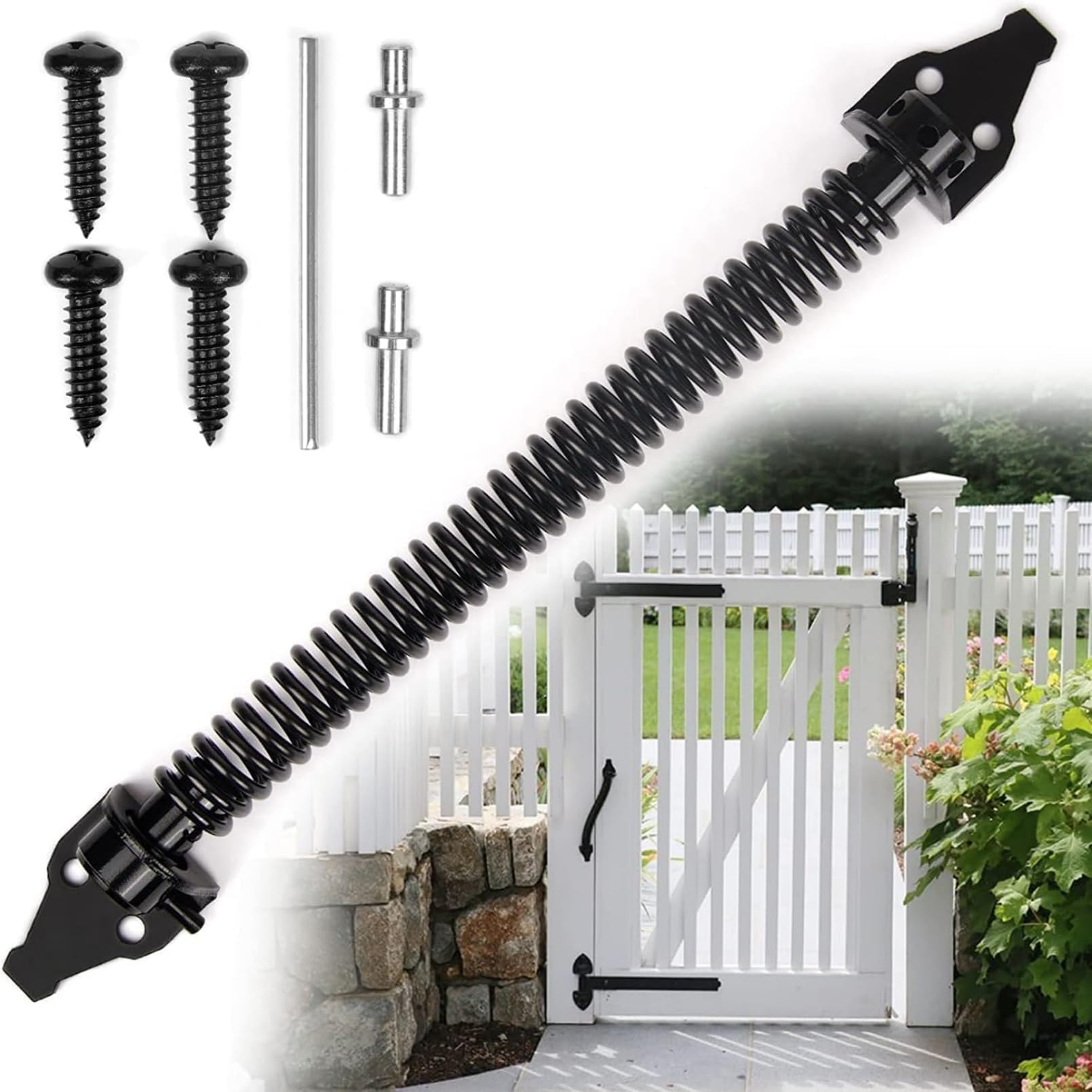 ROUNY Gate Spring Closer, 14 Inch Metal Fence gate Spring with Adjustable Tool, Heavy Duty Outdoor Closing Spring Metal Spring Closure, Self Closing Door Spring for Wooden or Vinyl Fence