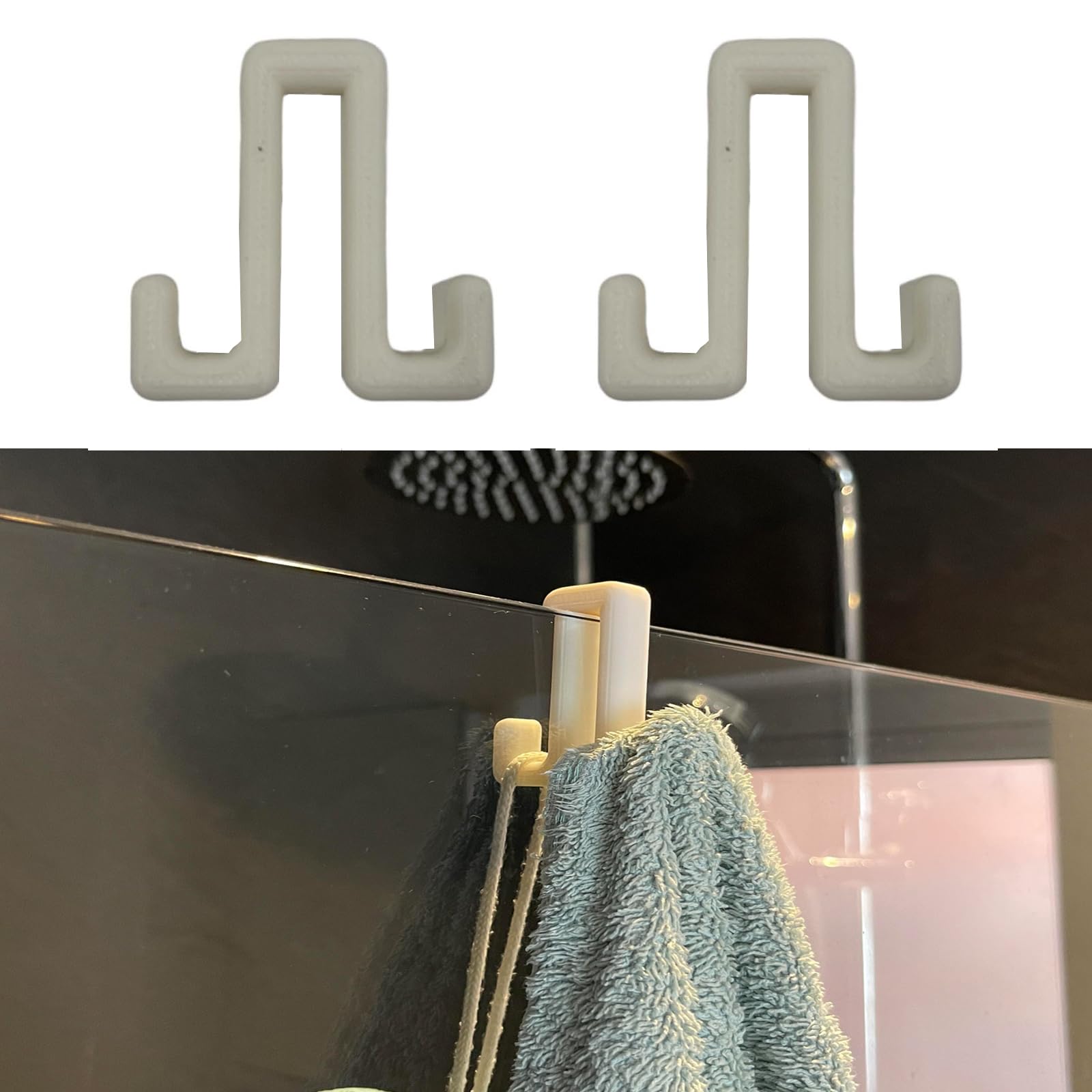 Howsehold White Shower Glass Towel Hooks [Pack Of 2] For Glass Shower Doors And Screens (2)