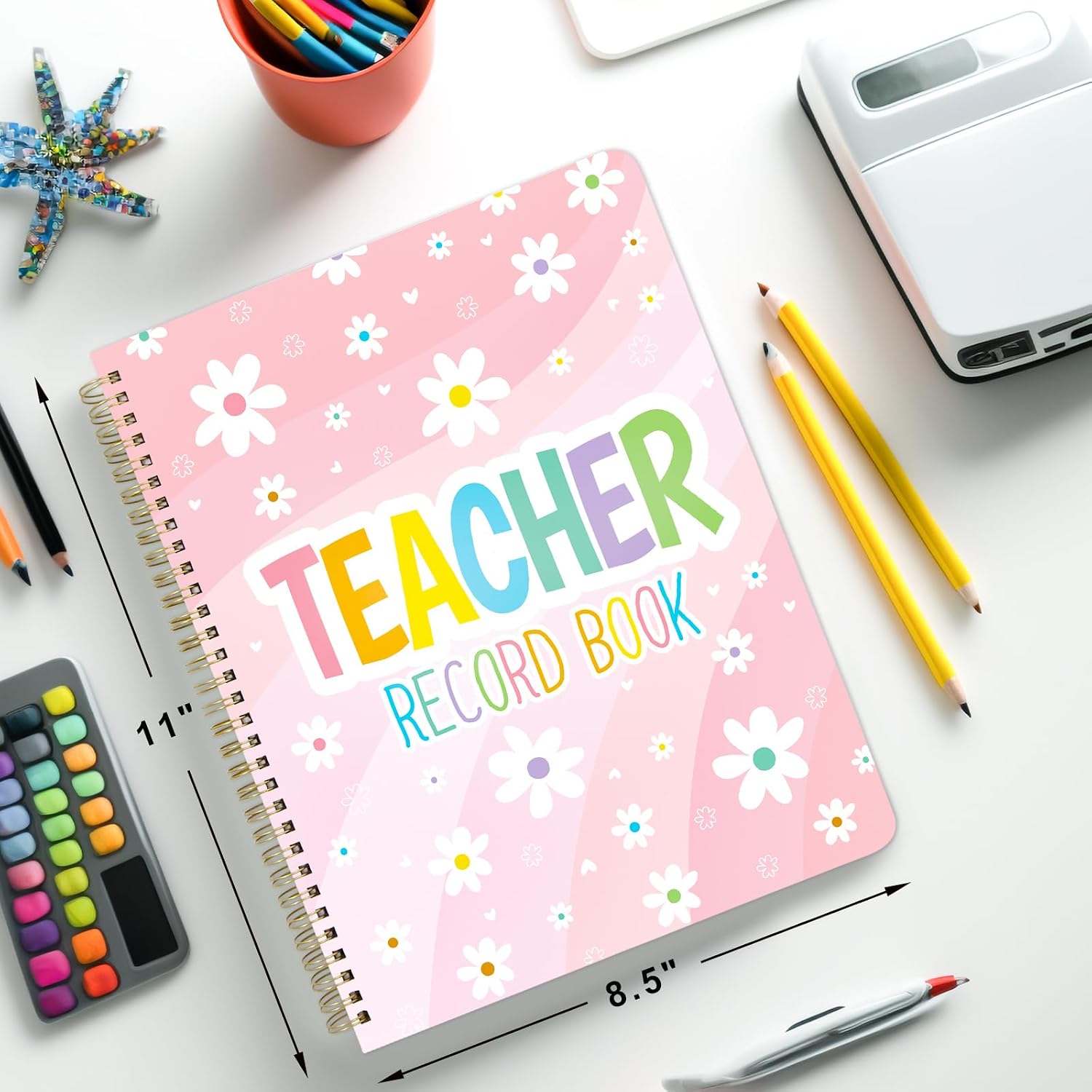 Teacher Record Book Class Grade Book for Teacher Assignments Attendance Tests Gradebook Classroom Office Supplies 8-1/2 x 11 inch Flower