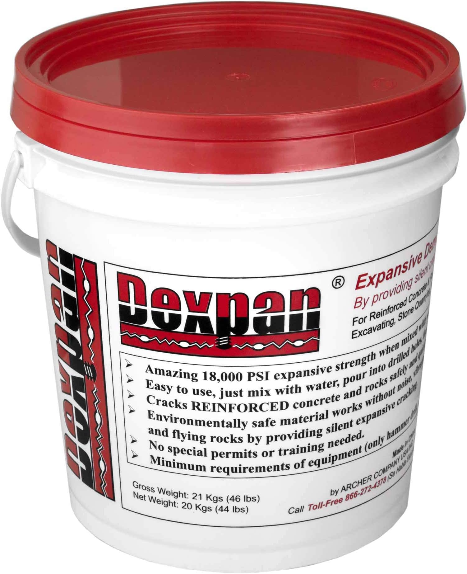 Expansive Demolition Grout 44 Lb. Bucket for Rock Breaking, Concrete Cutting, Excavating. Alternative to Demolition Jack Hammer Breaker, Jackhammer, Concrete Saw, Rock Drill (DEXPAN44BKT1) (77-