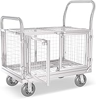 Vista 10 de Carrito de Plataforma con Jaula, Multiusos 6 en 1 Plegable Carrito de Plataforma Plana Carrito de Empuje Resistente Diablito con Ruedas Giratorias