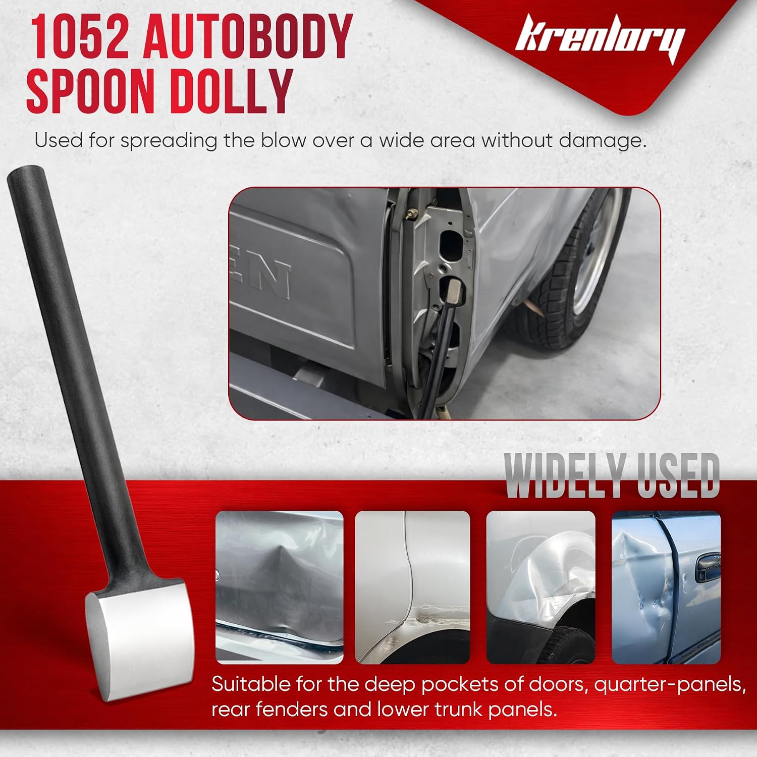 1052 Auto Body Spoon Dolly, 4.2 Lb, 2-1/2" x 1" x 3", 11" Long Handle Autobody Repair Tool. Wing Ding Spoon for Metal Shaping, Dent Repair, and Panel Body Work in Hard-to-Reach Places.
