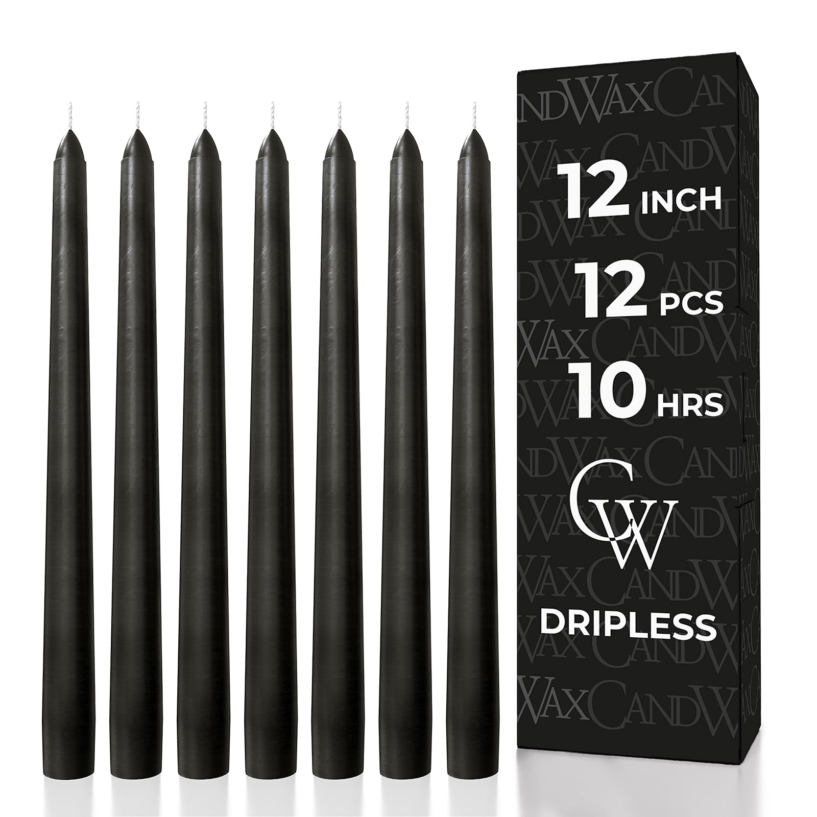 CANDWAX 30.5 cm Taper Candles - Set of 12, Dripless & Smokeless, Unscented, Slow Burning, Light Gray