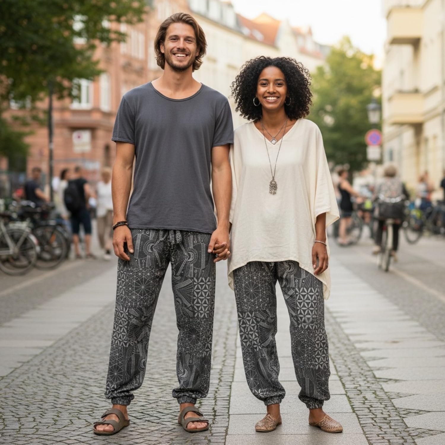 GURU SHOP Stonewash Yogahose, Unisex Baumwoll-Goa-Hose mit Allover Print, Herren