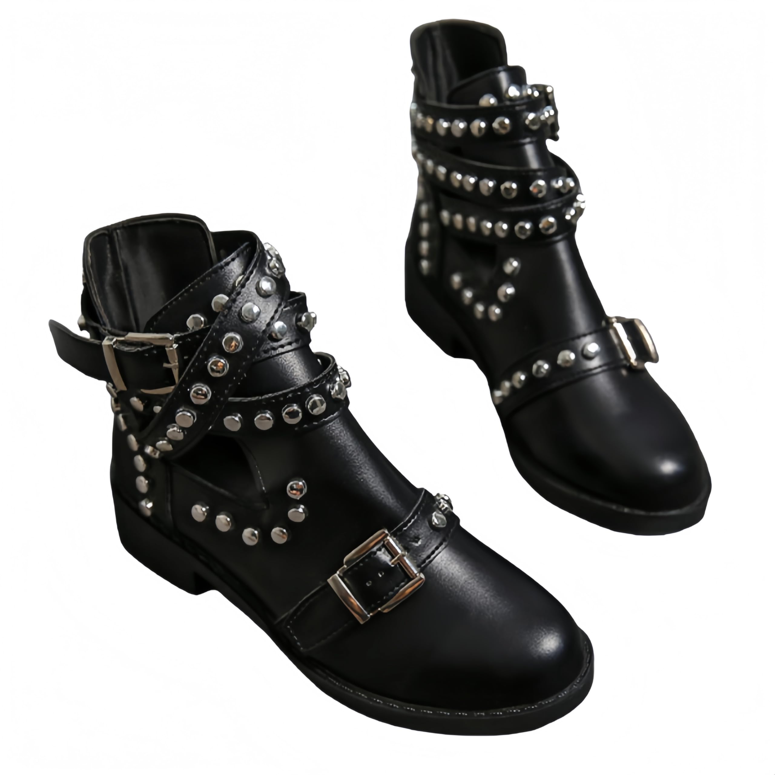 Womens large chunky heel leather buckle boots - fashionable cool and stylish with soft and comfortable upper