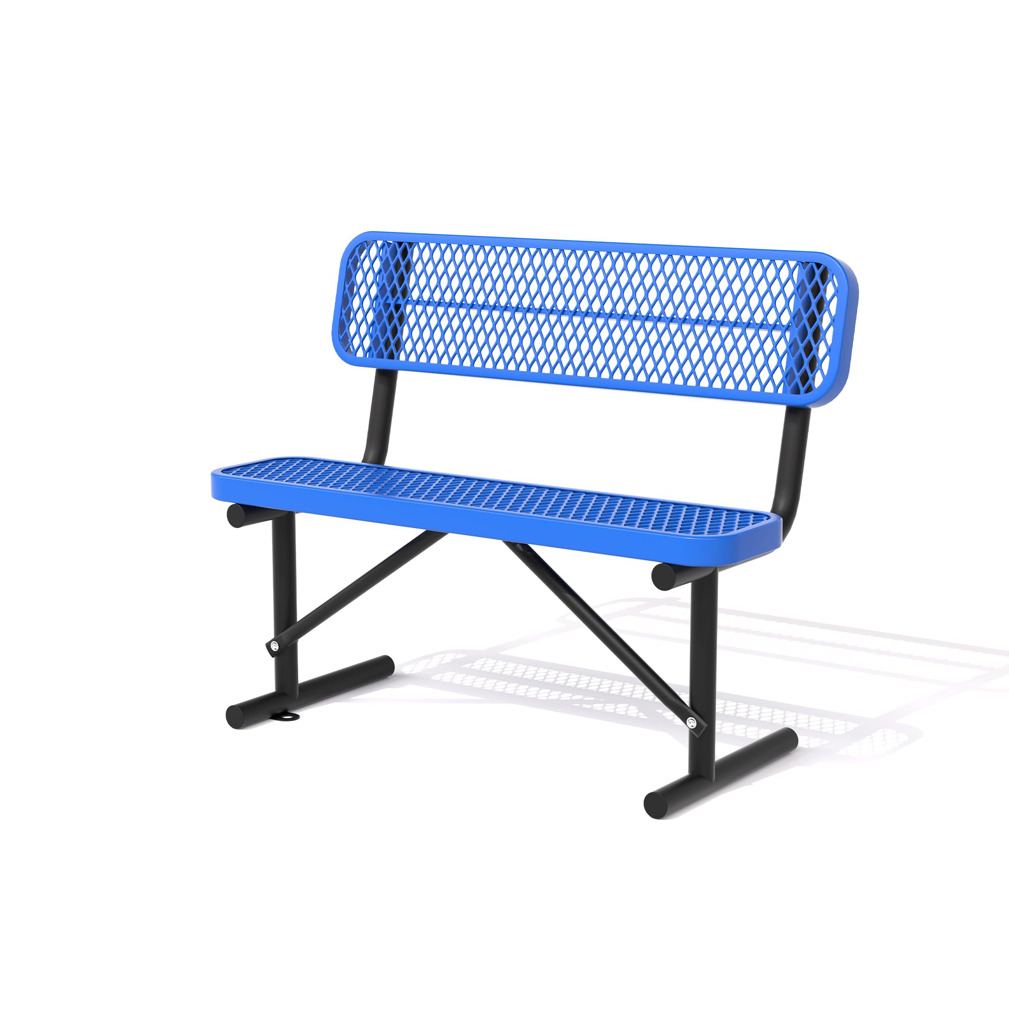 4 Feet Steel Metal Park Bench for Outside, Outdoor Bench with Backrest & Portable Frame, Thermoplastic Coating, Commercial Benches for Shopping Malls, Stores, Parks, Patios, Decks, Blue