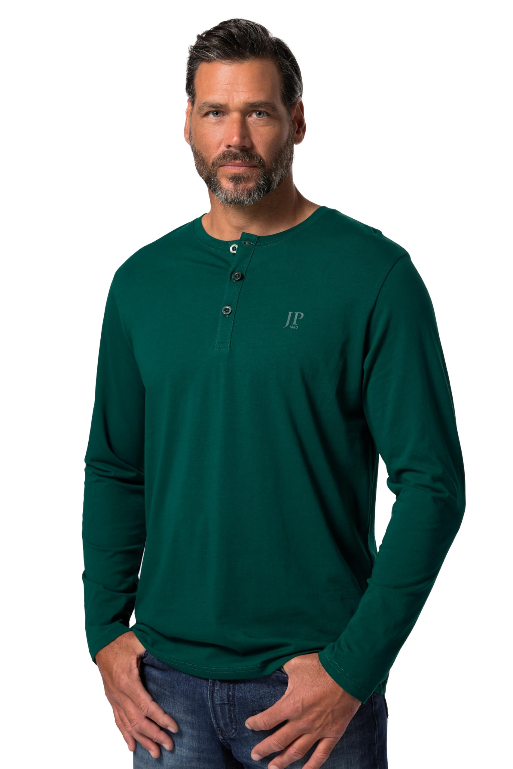JP 1880, Men's Plus Size Henley, Green, XXXX-Large