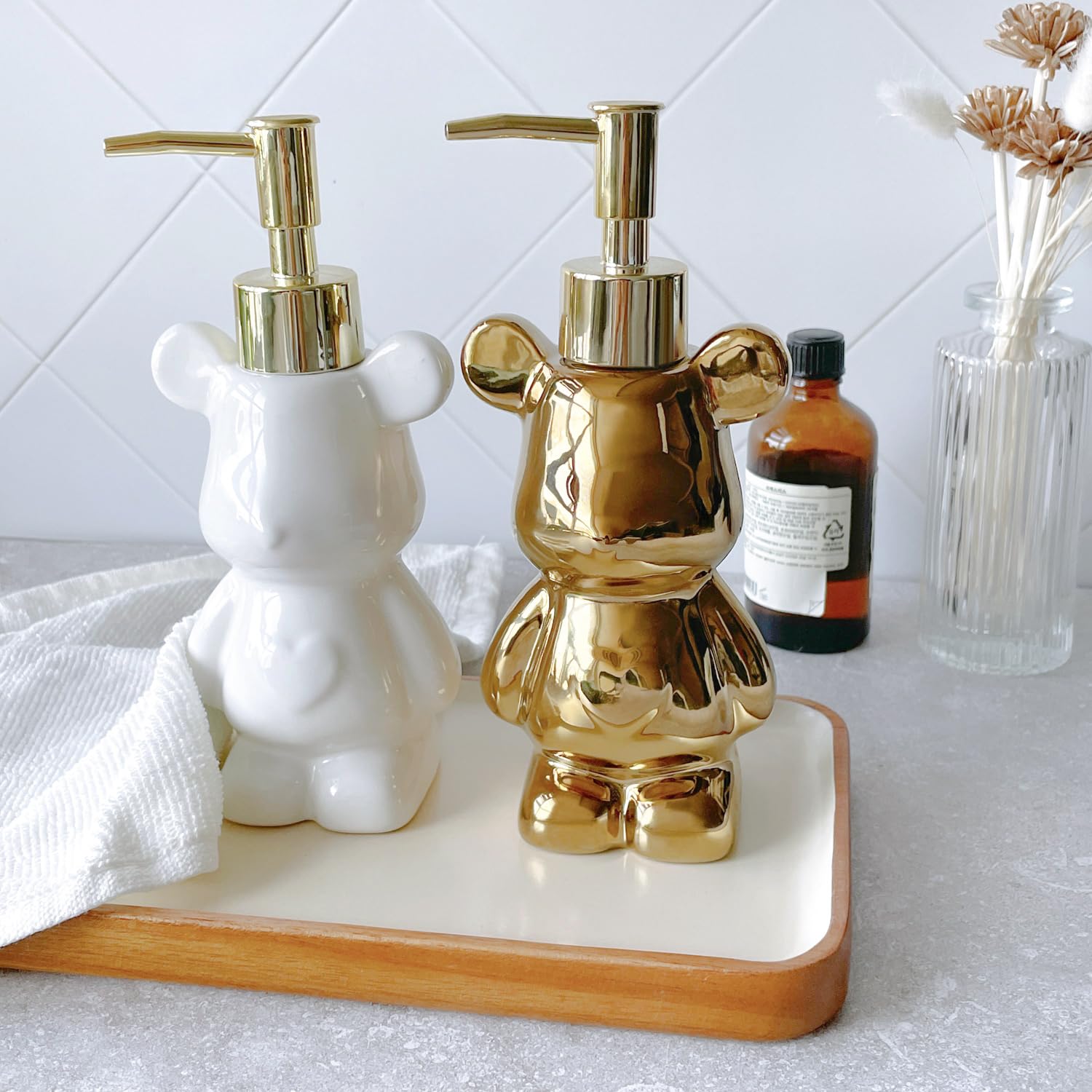 Small Bear Ceramic Soap Dispenser with Gold Pump for Bathroom, Cute Liquid Soap Dispenser, Kids Gift, 6.8oz (Gold) Product Image 4