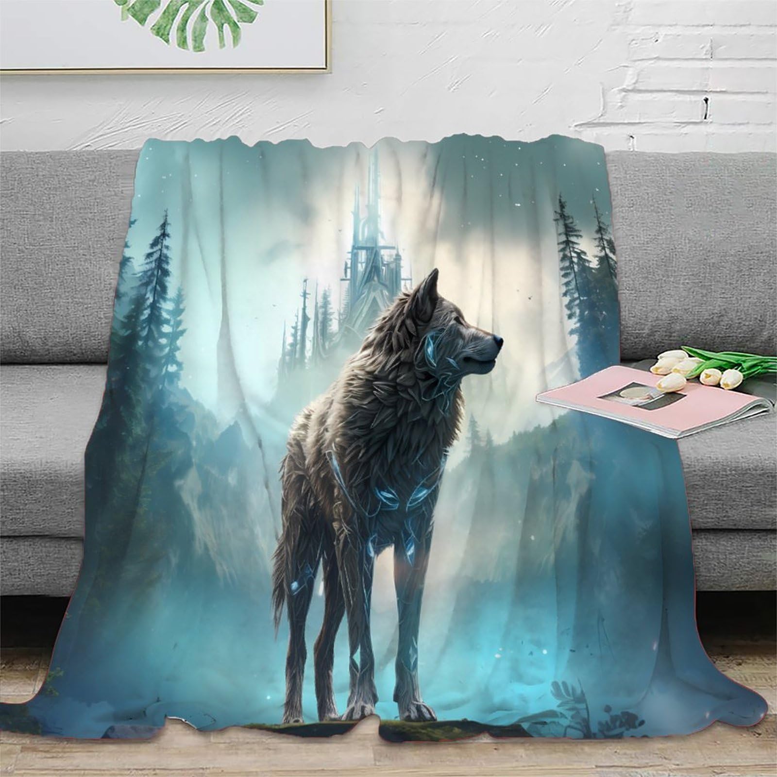 Couverture loup 3D douce anti-froid pour réchauffer les enfants au lit
