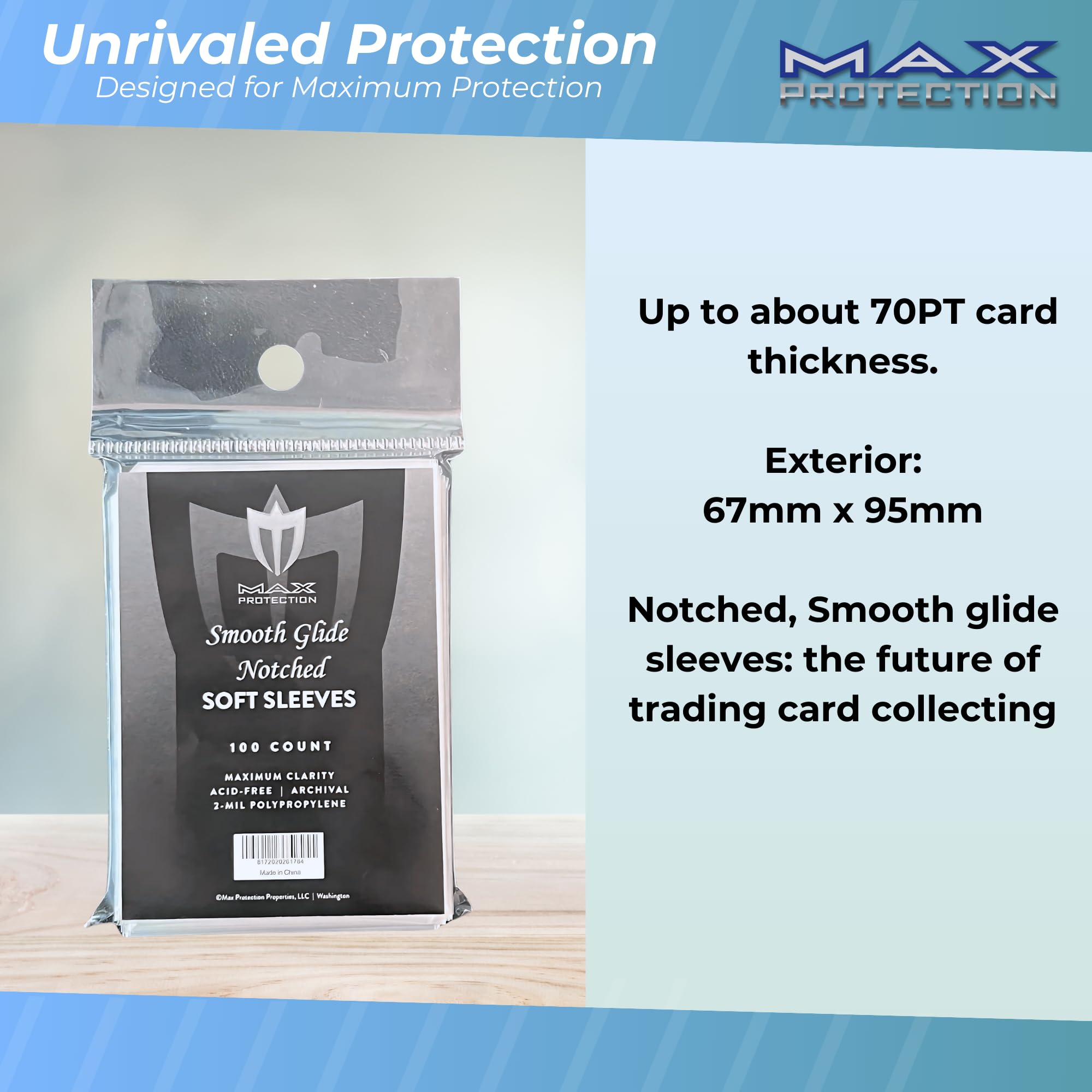 Max Protection Lot de 1000 pochettes crantées pour cartes à collectionner, sans acide et sans danger pour les échanges, les sports, les cartes à collectionner