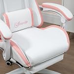 Vinsetto Computer Gaming Chair, PU Leather Office Desk Chair with Footrest, Swivel Wheels, 135° Reclining Back, Lumbar Support, Headrest, White and Pink