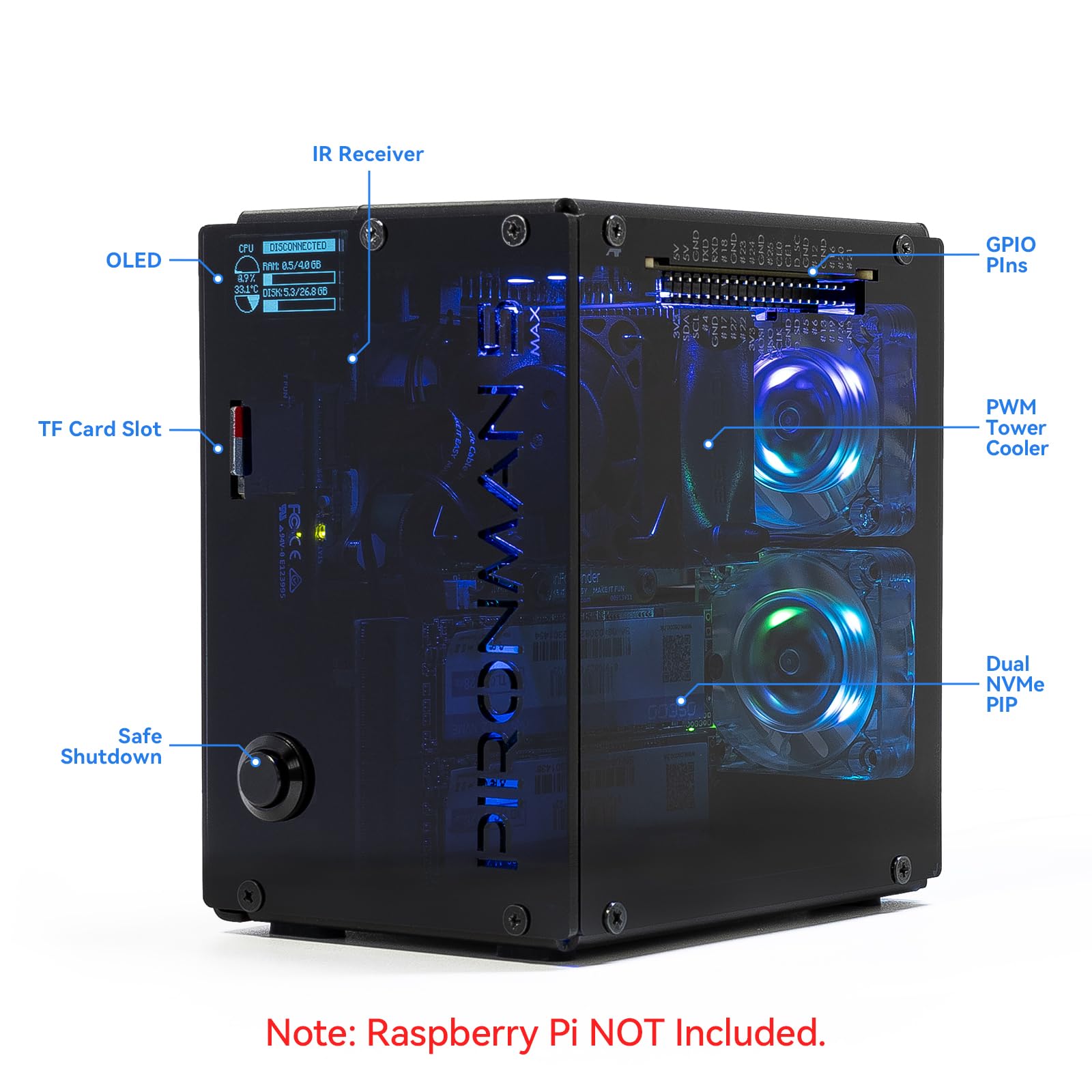 pironman5 max RaspberryPi5 ケース Amazon.com: Pironman 5-MAX Dual NVMe M.2 SSD PCIe PC Case