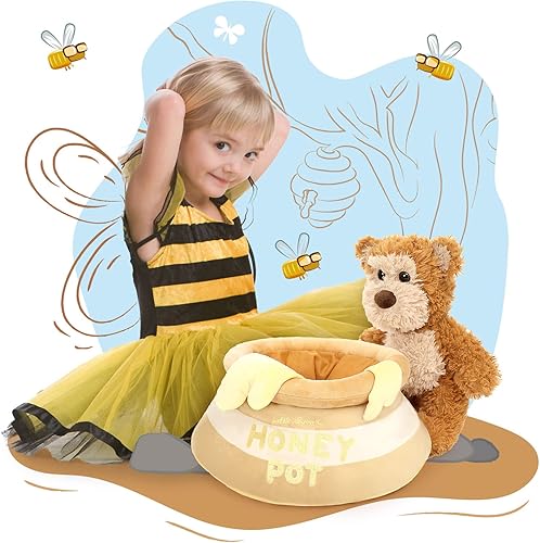 Miniatura 7 de MorisMos Honey Bear - Juego de 2 piezas de oso de peluche, oso de peluche con maceta de miel, juguete de peluche para desarrollo sensorial, peluche