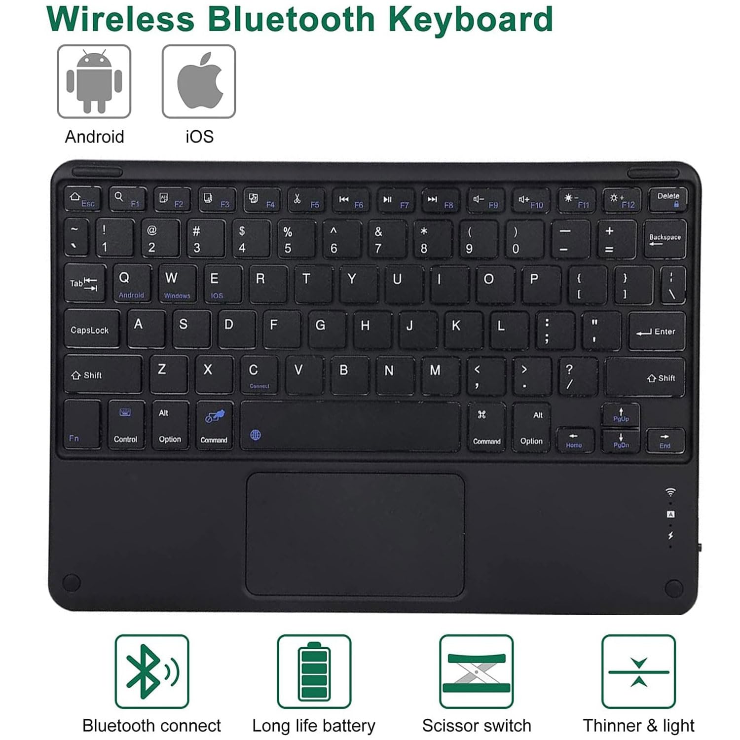 Touchpad Keyboard Case for Samsunga Galaxy Tab A7 10,4 cala 2020 Model SM-T500/T505/T507, Odłączana Bezprzewodowa Klawiatura Bluetooth, Ultracienka Miękka Tylna Pokrywa Z Tpu,Black