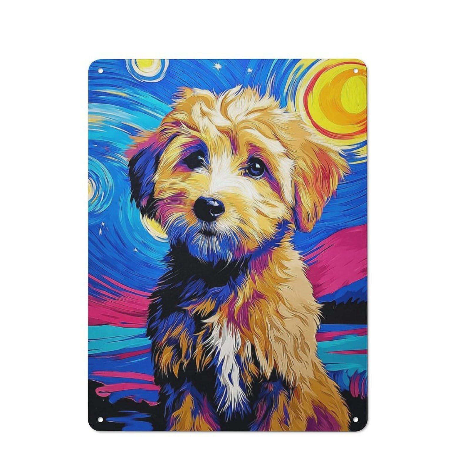 Decorative Tin Sign with Starry Night Pup Vibrant Artwork -1 Design 40x30cm, Farmhouse Cottage Wall Art for Farmhouse Kitchen, Pantry Or Dining Area