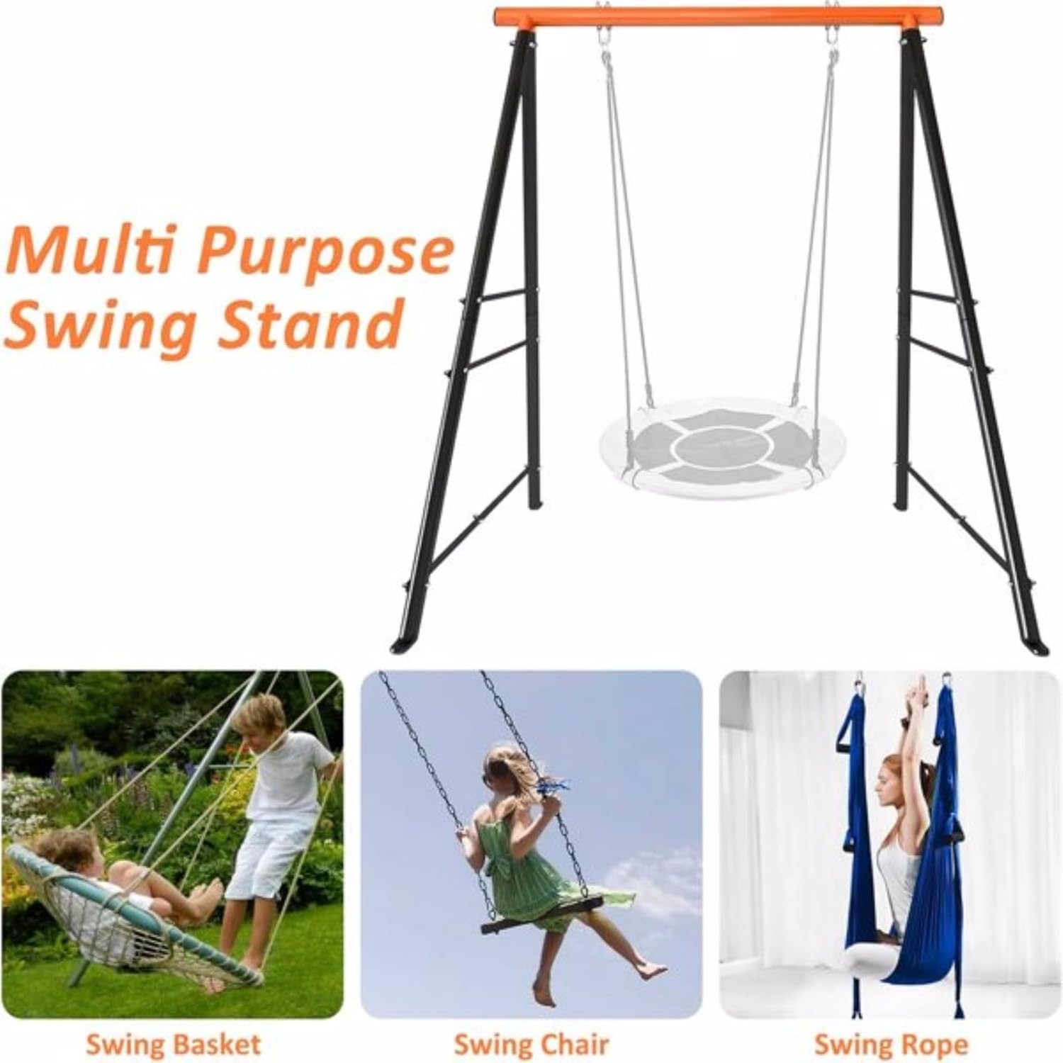Porch Swing Set, Outdoor Swing, Heavy Duty A-Frame Swing Set, Pre-Drilled Holes, Easy Installation, 550-lb Capacity, Backyard Outdoor Indoor, Orange and Black (Swing Chair Not Included)