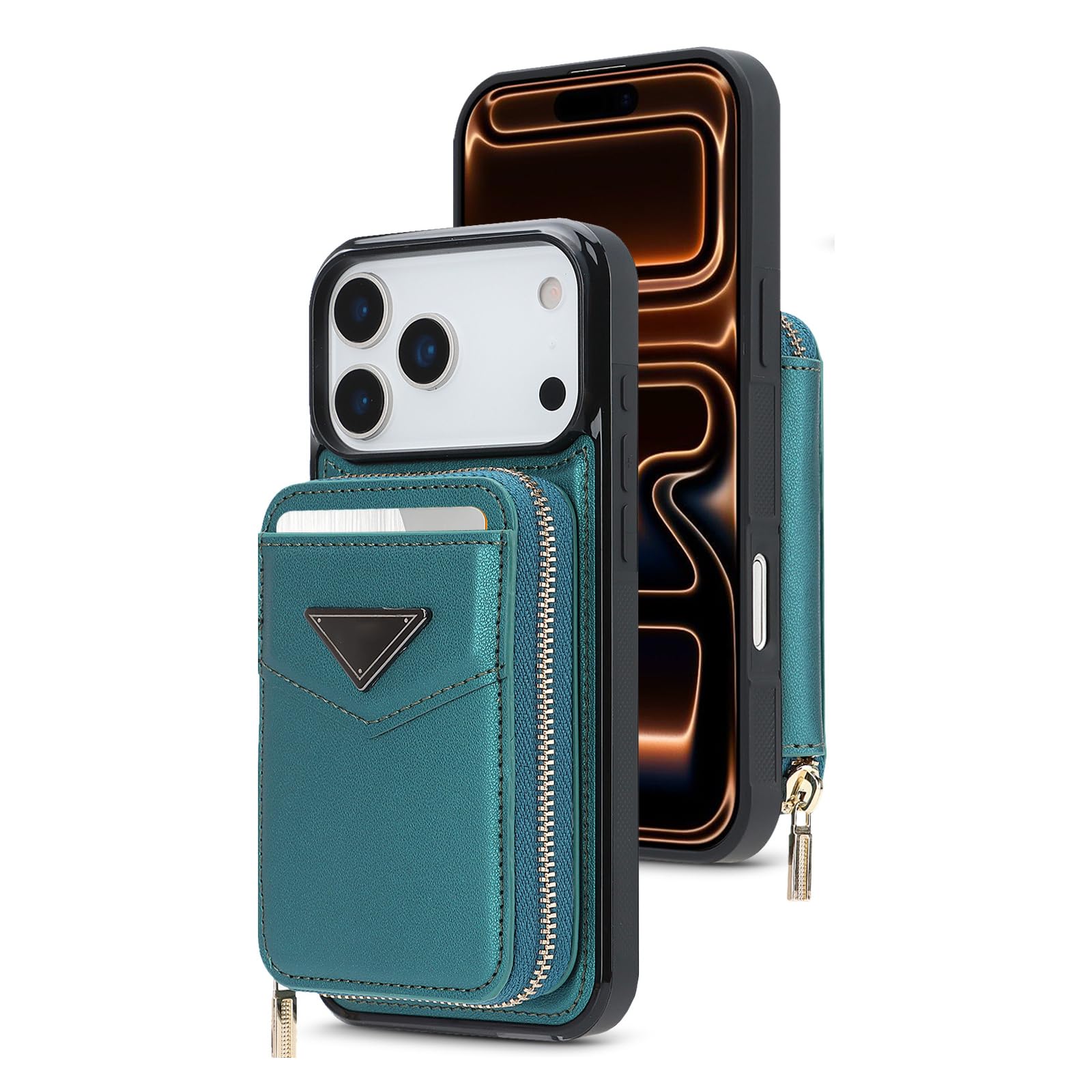 Housse Portefeuille iPhone 17 Air Coque Cuir Magnétique Vert Porte-Cartes