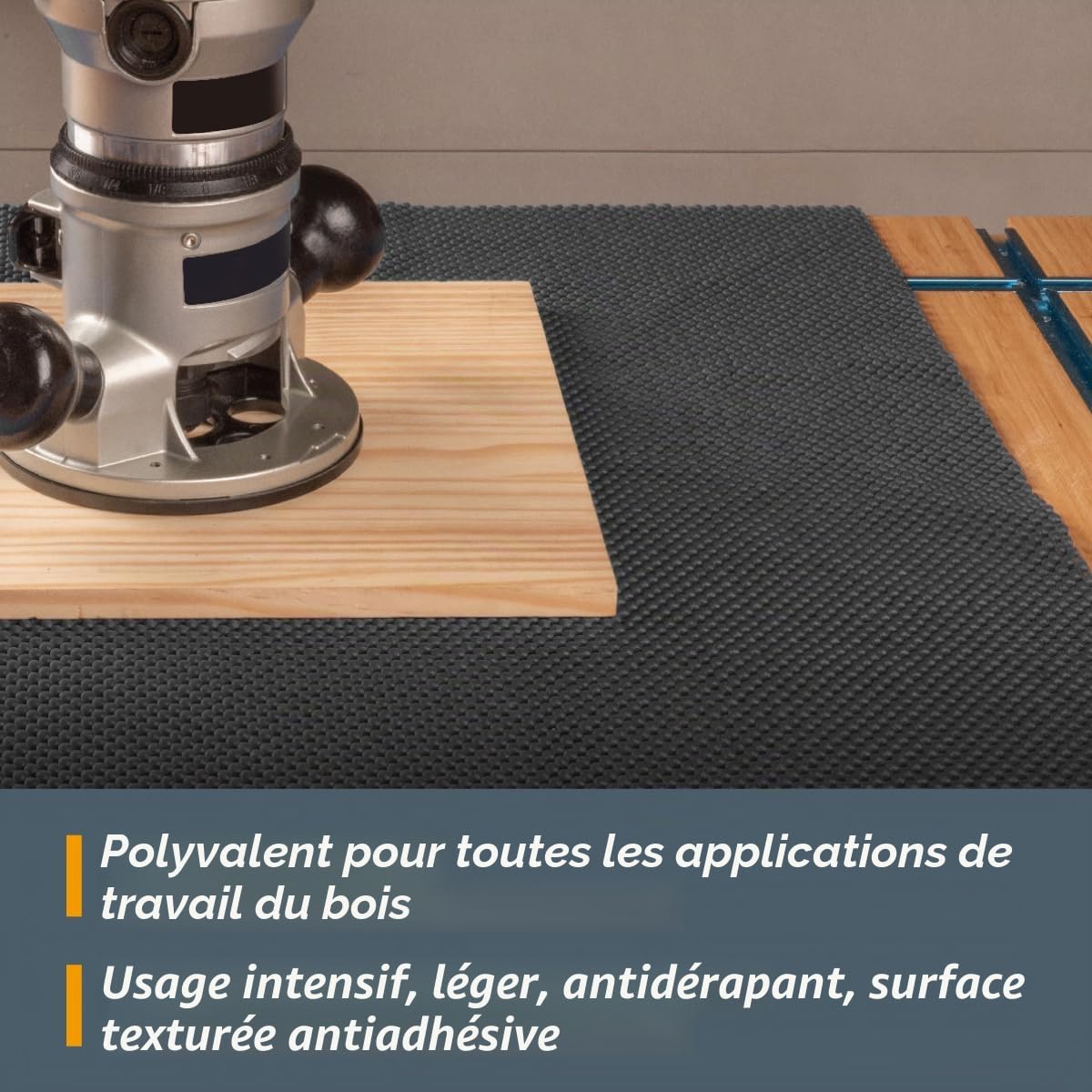 POWERTEC Tapis antidérapant 61 x 121,9 cm, tapis d'outils pour atelier, armoire, établi, revêtement antidérapant pour tiroir, étagère de tiroir, patin de ponçage pour défonceuse de travail du bois