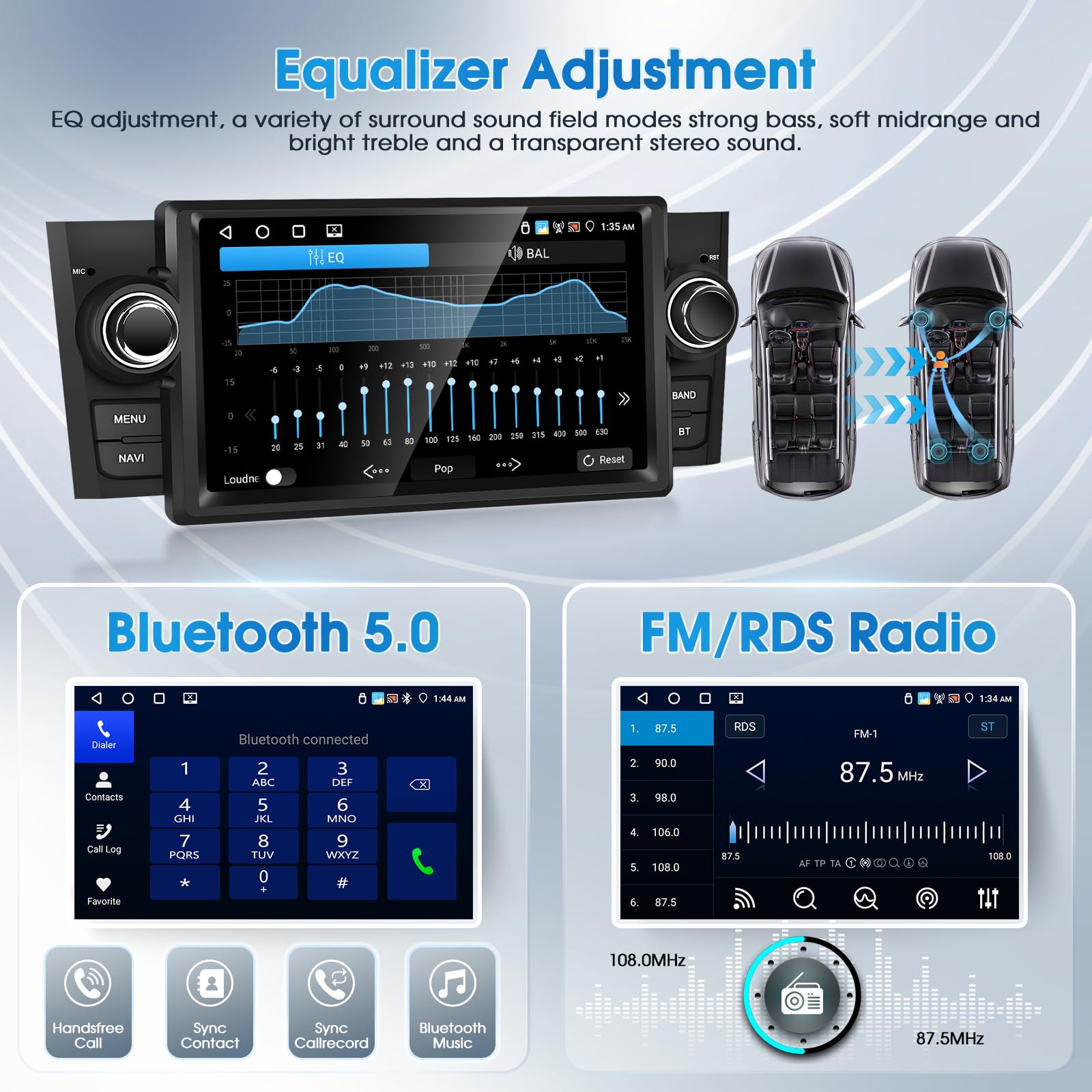 Autoradio Android 4G+64G per Fiat Punto 2005-2009, Linea 2007-2011, Radio Stereo Motorsi Quad-core Android 15 IOS Carplay Autoradio Singolo DIN 32EQ GPS Bluetooth 5.0 WiFi UI Radio FM/RDS+Telecamera